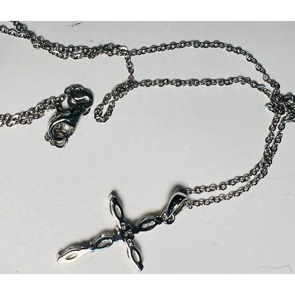 Sterling Silver Cross Pendant Necklace 18" With Cubic Zirconia Stones - Picture 3 of 5